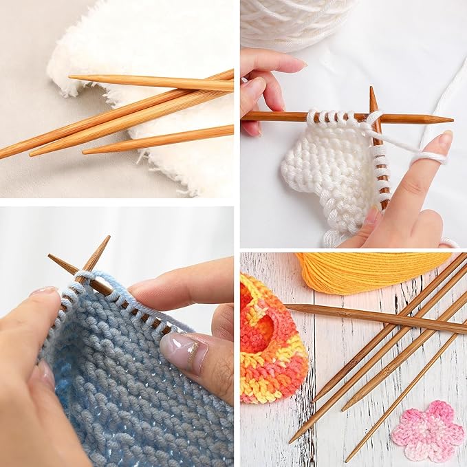 Double Pointed Knitting Needles Set,55 Pcs Carbonized Bamboo Knitting Needles Kit,Short 13cm/5.1in (2.0mm-5.0mm),with Small Tools,Straight Wooden Needles for Beginners,Sock,Handmade Weave DIY Lover