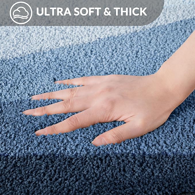 Exclusivo Mezcla Bathroom Rugs Mat 17x24, Extra Soft Non Slip Absorbent Water Microfiber Bath Rugs, Machine Washable Quick Dry Bath Mats for Bathroom Floor, Shower, Home Decor, Waved Blue