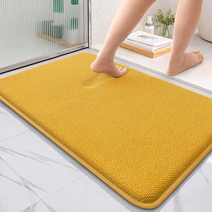 OLANLY Thick Memory Foam Bath Mat Rug 36x24, Extra Soft Absorbent Bathroom Rug, Quick Dry Bath Mats, Non-Slip, Machine Washable Carpet for Floor, Tub and Shower, Home Decor Accessories, Golden Yellow