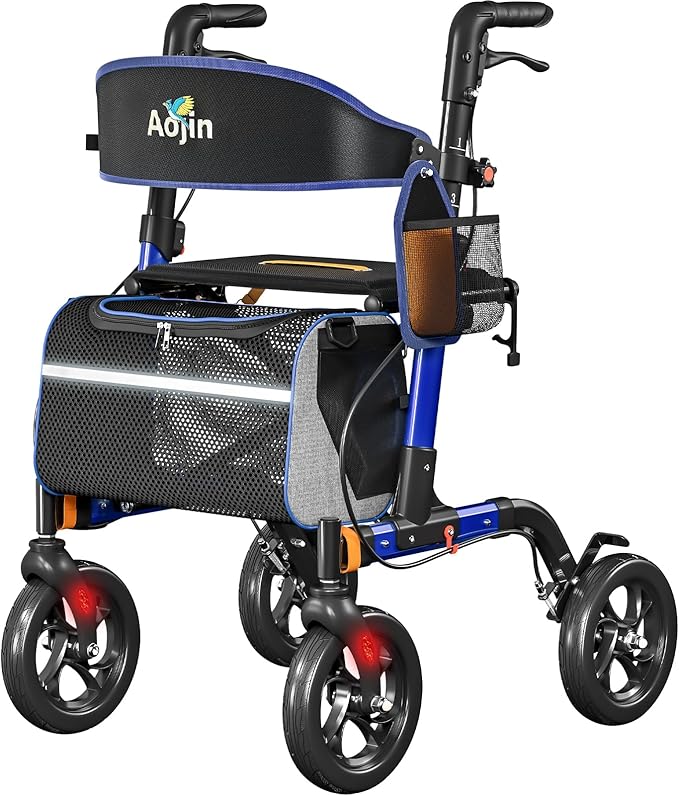 Walkers for Seniors, Rollator Walker with Seat, 350 lb Weight Capacity, 18" Big Seat, 8" All-Terrain Wheels, 6-Level Adjustable Height, Lightweight Aluminum Frame Rollator Walkers for Seniors (Blue)