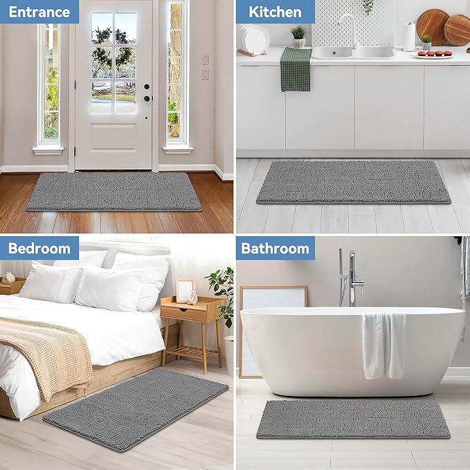 Bcoimo 48"×24" Absorbent Bath Mat, Non-Slip with Backing Chenille Bath Rug and Machine Washable Bathroom Mat Quick-Dry Design. Ideal for Bathroom and Tub Areas