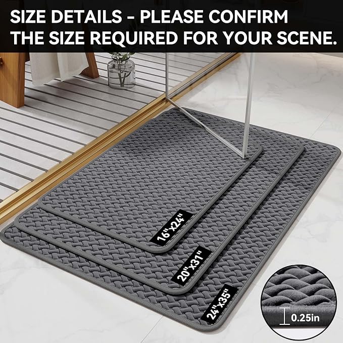 Bathroom Rugs Non Slip, Super Absorbent Quick Dry Bath Mats for Bathroom, Foam Weave Texture Thin Bath Rugs Washable with Rubber Backing Fit Under Door Outside Shower,24” x 35“
