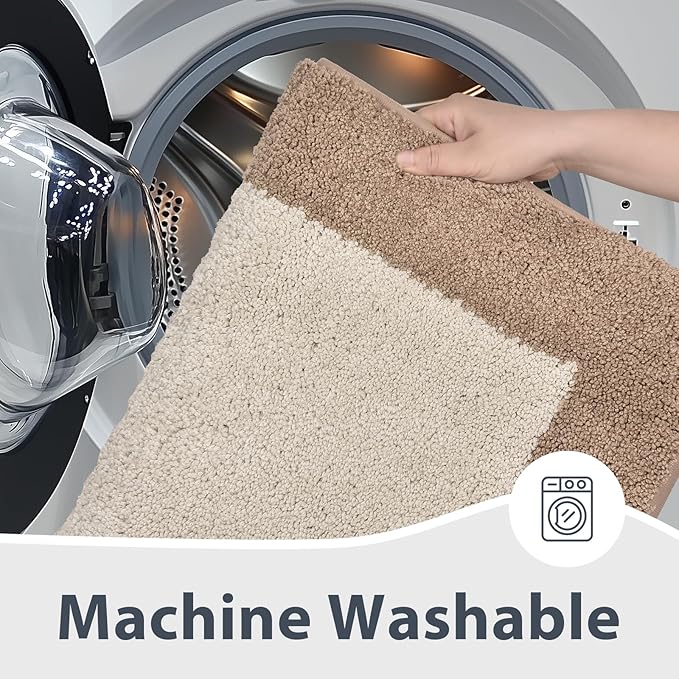 Bathroom Rugs 24" x 36", Non-Slip Extra Soft Absorbent Bath Rugs, Machine Washable Quick Dry Bath Mats for Bathroom Floor, Shower, Bathtub and Sink, Beige & Grayish Brown