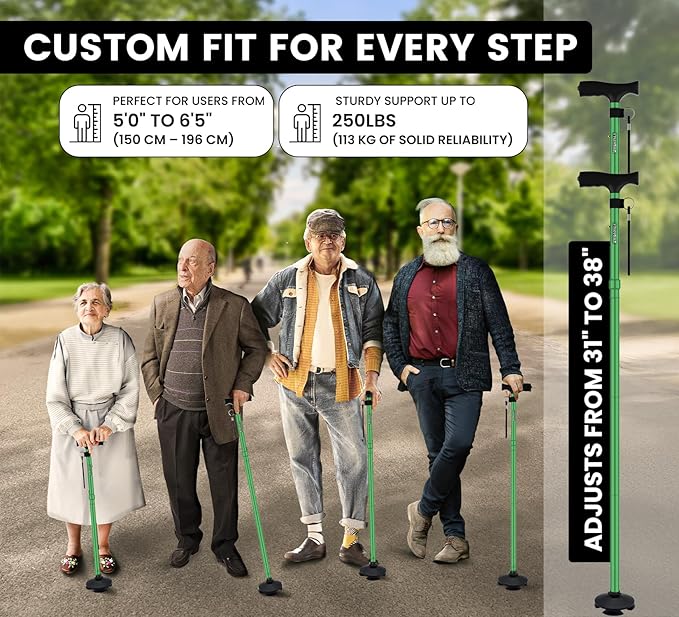 Walking Cane for Men & Women – Foldable, Adjustable, Self-Standing Cane with 360° Pivot Base, Comfortable Grip, Heavy Duty Canes for Women, Collapsible Walking Stick with Travel Bag for Seniors Adults