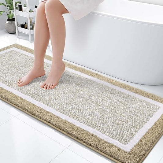 OLANLY Bathroom Rugs 59x24, Extra Soft and Absorbent Microfiber Bath Mat, Non-Slip, Machine Washable, Quick Dry Shaggy Bath Carpet, Suitable for Bathroom Floor, Tub, Shower (Long, Beige)