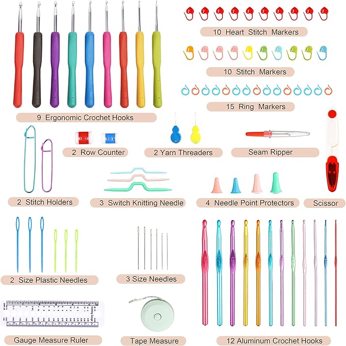 SHAXANO Crochet Hooks Kit with Case, 86-Piece, Ergonomic Crochet Needles Weave Yarn Kits DIY Hand Knitting Art Tools for Beginners and Experienced Crochet Lovers