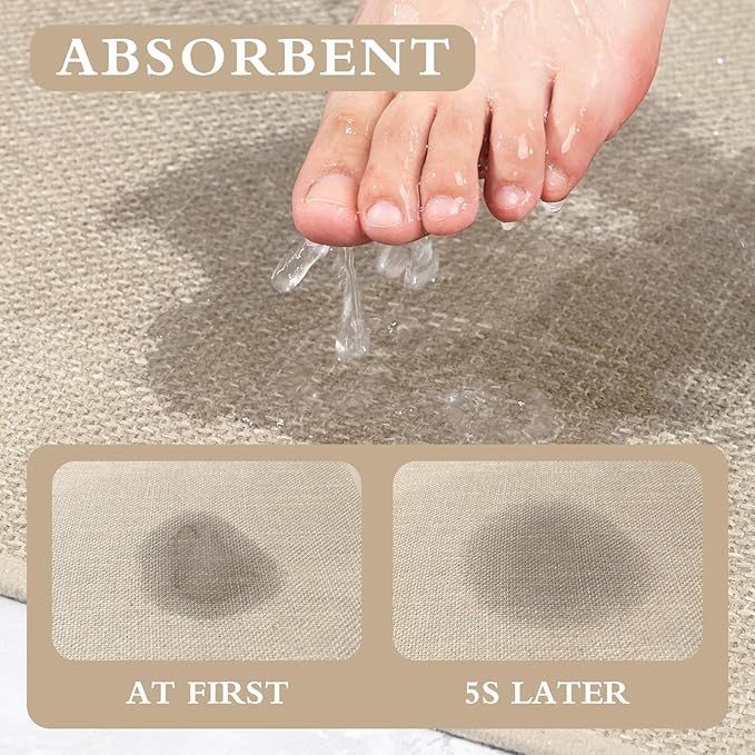 YIHOUSE Beige Bathroom Rug Sets 2 Piece, Bathroom Mat Quick Dry, Thin Bath Rug Set,Absorbent Bath Mat for Bath Room Non Slip Washable for Toilet and Floor(17"x24"+17"x32")