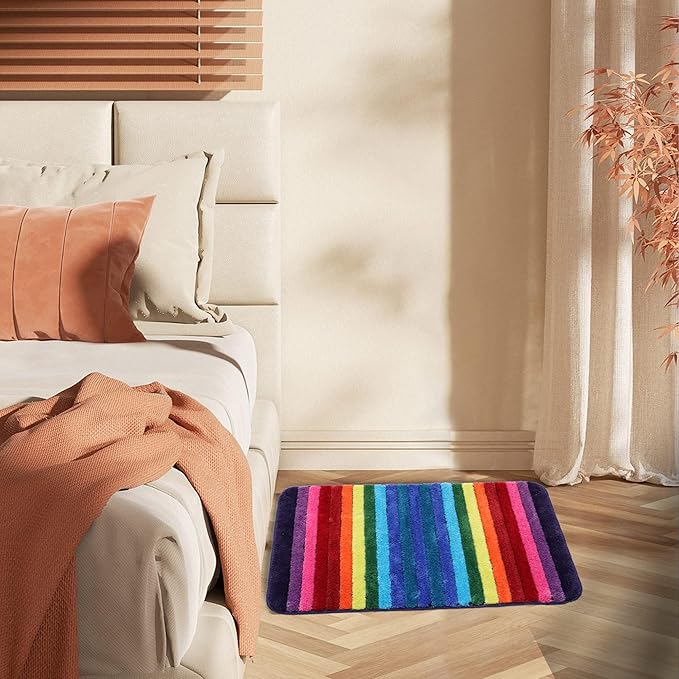 NIENLCIP Rainbow Bath Mat Colorful Striped Floor Bathroom Rugs Super Soft and Absorbent Microfiber Plush Bath Rugs with Non-Slip Backing for Bathroom Machine Washable 19"X27"