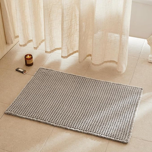 Waffle Bath Mat, Boho Bathroom Rugs Non Slip Washable Super Absorbent Quick Dry Bath Mat Farmhouse Bathroom Decor, 36"x24" Light Grey