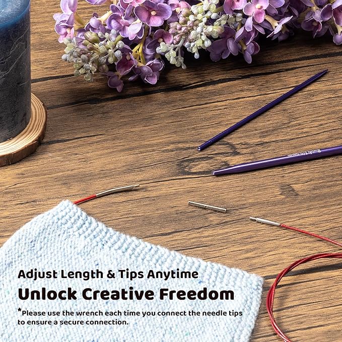 SLPLIRS Circular Knitting Needles Set, 13 Sizes Long Aluminium Interchangeable Circular Knitting Needles Set with Case & Accessories, 5" (13cm) | (2.75mm to 10mm) (Purple)