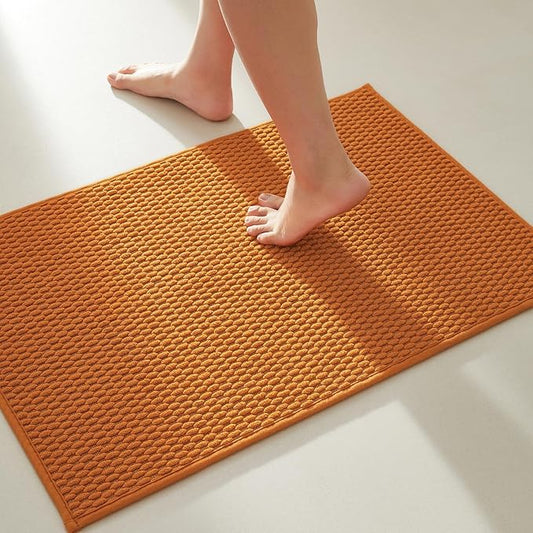 Bathroom Rugs Non Slip Washable, Super Absorbent Thin Bath Mat Small Quick Dry Low Pile Bathroom Rug, Orange 20"x30"