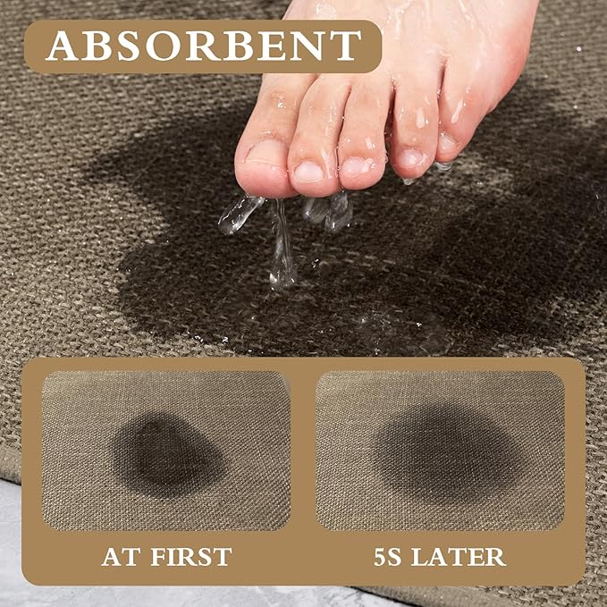 YIHOUSE Brown Bathroom Rug Sets 2 Piece, Dark Beige Absorbent Bath Mat for Bath Room Non Slip Washable,Bathroom Mat Quick Dry, Thin Bath Rug Set for Toilet and Floor