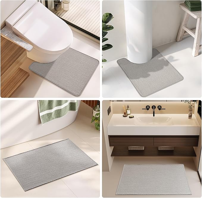 Bathroom Runner Rugs, Long Bath Mat Runner Washable Thin Quick Dry Low Pile Bathroom Runner Rugs Non Slip, Light Grey 24"x70"