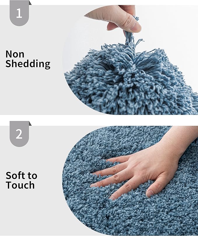 Small Bathroom Rug 17x24 Non Slip Blue Fluffy Bath Mat for Bathroom Floor Washable Plush Luxury Bath Rug for Tub Soft Shaggy Absorbent Shower Mat