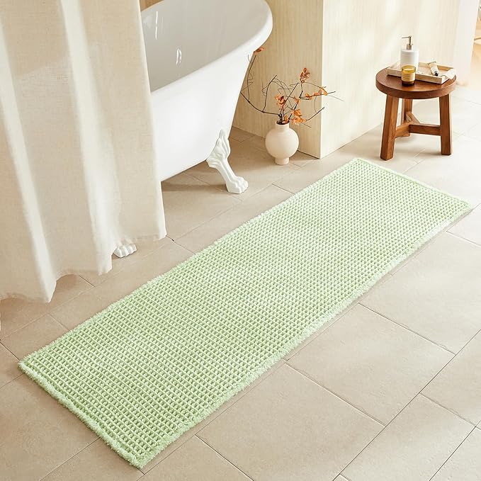 Waffle Runner Rug Bathroom, Boho Bathroom Rugs Non Slip Washable Long Super Absorbent Quick Dry Cute Bath Mat Farmhouse Bath Decor, 72"x24" Pale Green