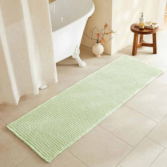 Waffle Runner Rug Bathroom, Boho Bathroom Rugs Non Slip Washable Long Super Absorbent Quick Dry Cute Bath Mat Farmhouse Bath Decor, 72"x24" Pale Green