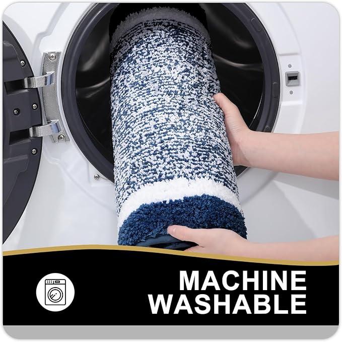 OLANLY Bathroom Rugs 30x20, Extra Soft and Absorbent Microfiber Bath Mat, Non-Slip, Machine Washable, Quick Dry Shaggy Bath Carpet, Suitable for Bathroom Floor, Tub, Shower (Medium, Navy)