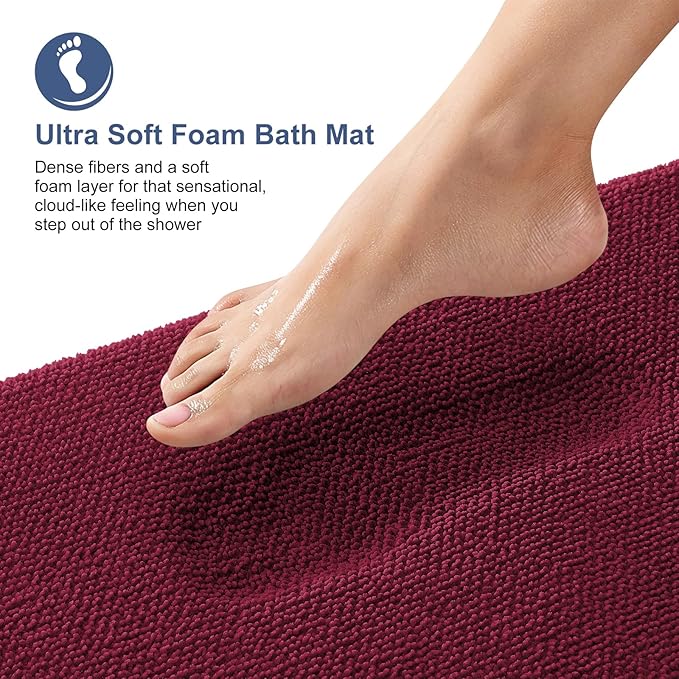OLANLY Thick Memory Foam Bath Mat Rug 47x20, Extra Soft Absorbent Bathroom Rug, Quick Dry Bath Mats, Non-Slip, Machine Washable Carpet for Bathroom, Tub and Shower, Home Decor Accessories, Burgundy