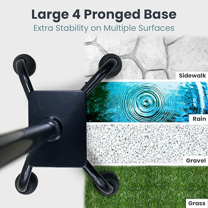 PELEGON Quad Cane (300 lb) - Adjustable Walking Cane with A Large 4 Pronged Base for Extra Balance & Stability, Walking Canes for Seniors, Walking Cane for Men & Women, Walking Sticks