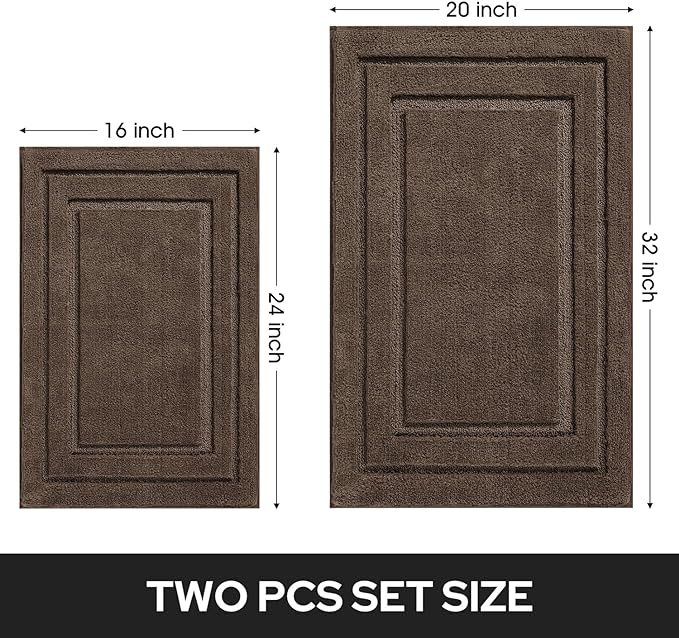 HOMEIDEAS Bathroom Rugs Sets 2 Piece, Super Soft and Absorbent Non Slip Microfiber Machine Washable Bath Mat Set (20" x 32" + 16" x 24", Brown)