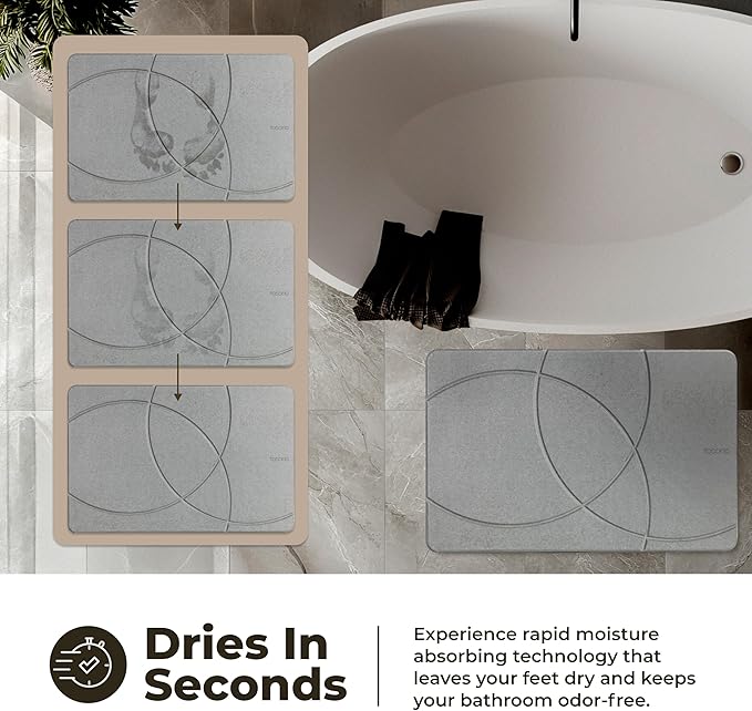 Stone Bath Mat, Diatomaceous Earth Non-Slip Stone Shower Mat - Quick Drying Absorbent Bath Mats for Bathroom - Elegant & Modern Design, Easy to Clean (23.5 x 15) - Graphite