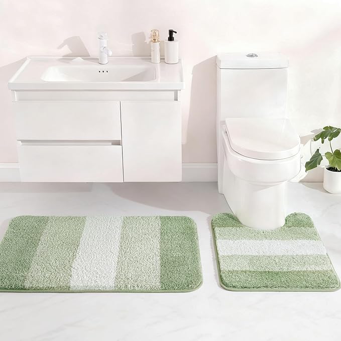 Exclusivo Mezcla Toilet Rugs U-Shaped 20x24, Extra Soft Non Slip Absorbent Water Microfiber Bath Rugs, Machine Washable Quick Dry Bath Mats for Toilet, Gradient Green