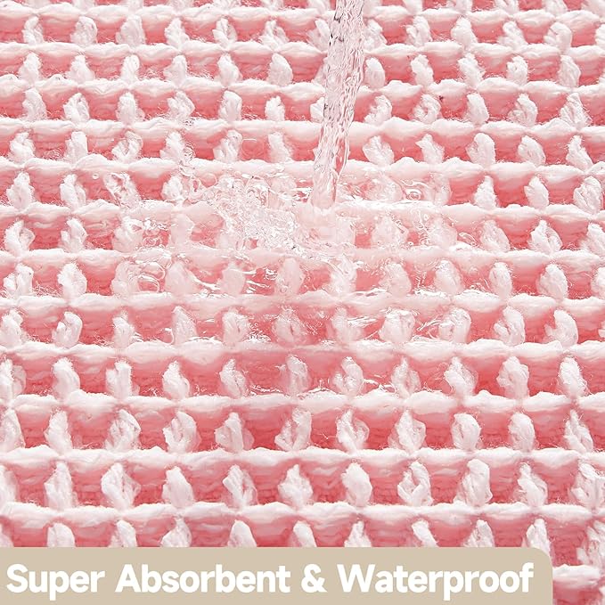 Light Peachy Pink Long Bathroom Rugs, Waffle Runner Rug Bathroom Non Slip Washable Quick Dry Cute Bath Mat Boho Farmhouse Bath Mat, 72"x24" Light Peachy Pink