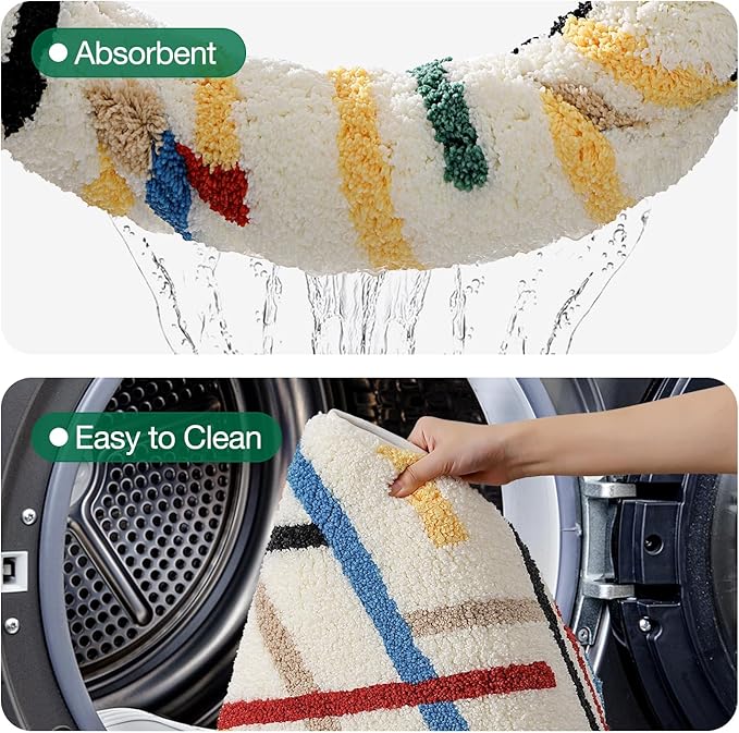 LUMI Bathroom Rugs with Colorful Line, Soft Absorbent Bath Mat for Modern Home Decor, Non-Slip Quick-Dry Bath Rug, Machine Washable Floor Mat for Shower and Tub, Entryway, 24"x36", Colored Line