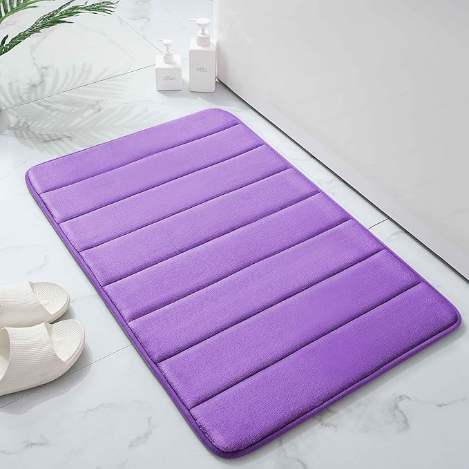 Buganda Memory Foam Bath Mat, 24" x 16", Ultra Soft and Non-Slip Bathroom Rugs, Water Absorbent and Machine Washable Bath Rug for Bathroom, Shower, and Tub, Purple