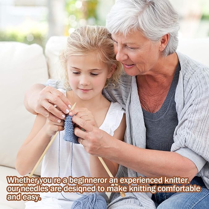 7 Pairs Bamboo Knitting Needles Set, Bamboo Natural, Long Wooden Knitting Needle, Single Point Straight Wood Needles, Wooden Knittings Needle for Beginners for Making Sweater, Shawl, Scarf