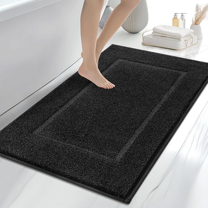 Bathroom Rugs 30" x 46", Non-Slip Extra Soft Absorbent Bath Rugs, Machine Washable Quick Dry Bath Mats for Bathroom Floor, Shower, Bathtub and Sink, Black