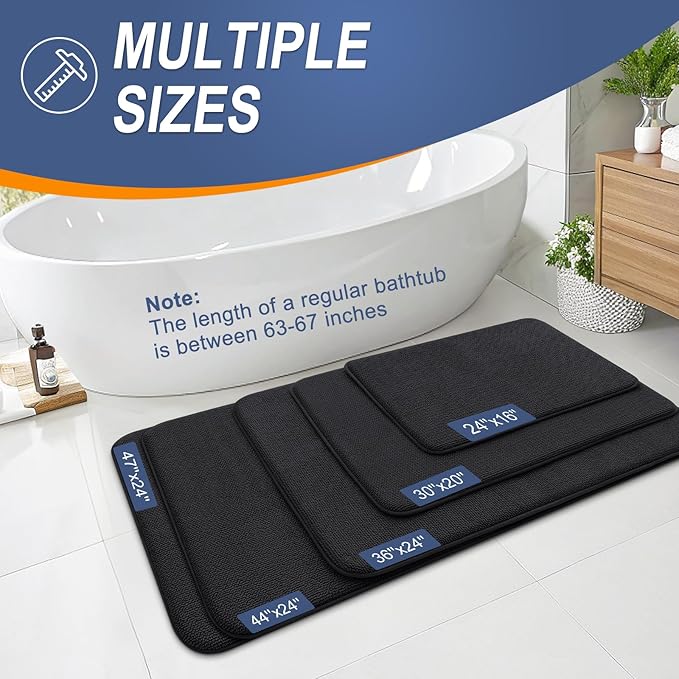 OLANLY Thick Memory Foam Bath Mat Rug 24x16, Extra Soft Absorbent Bathroom Rug, Quick Dry Bath Mats, Non-Slip, Machine Washable Carpet for Bathroom, Tub and Shower, Home Decor Accessories, Black