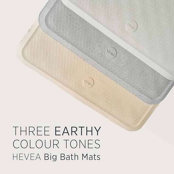 HEVEA Natural Rubber Big Bath Mat - Upcycled, Danish Design - Non Slip Bathtub Mat, 299 Suction Cups - Safe and Friendly Shower Mat for All Ages (Granite)