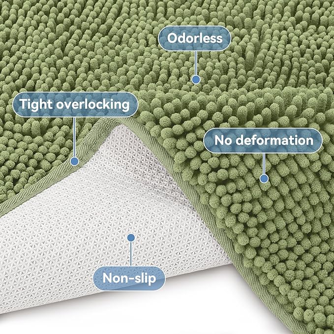 Bcoimo 70"×24" Absorbent Bath Mat, Non-Slip with Backing Chenille Bath Rug and Machine Washable Bathroom Mat Quick-Dry Design. Ideal for Bathroom and Tub Areas