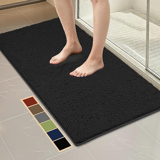 Bcoimo 48"×24" Absorbent Bath Mat, Non-Slip with Backing Chenille Bath Rug and Machine Washable Bathroom Mat Quick-Dry Design. Ideal for Bathroom and Tub Areas
