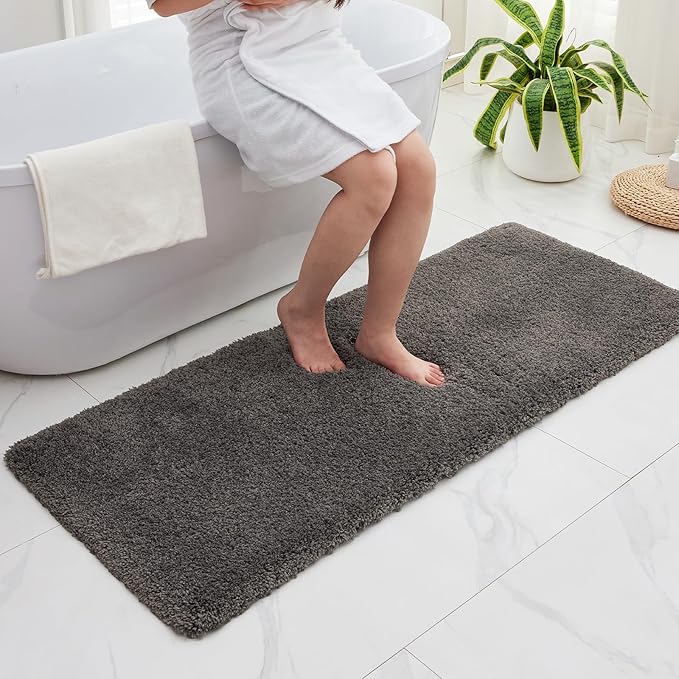 Bathroom Runner Rug 24x59 Dark Grey Non Slip Fluffy Long Bath Mat for Bathroom Floor Washable Plush Luxury Bath Rug for Tub Absorbent Shower Sink Mat Bedside Rug