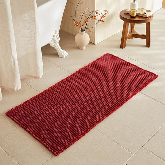 Waffle Bath Mat, Boho Bathroom Rugs Non Slip Washable Super Absorbent Quick Dry Bath Mat Farmhouse Bathroom Decor, 48"x24" Burgundy