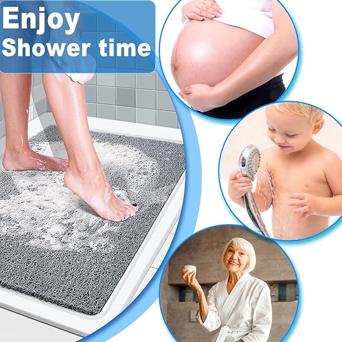 Shower Mats Non Slip for Elderly, 24x32’’Lager Loofah Bath Mats for Shower, Non-Slip Bath Mat for Elderly-Grey