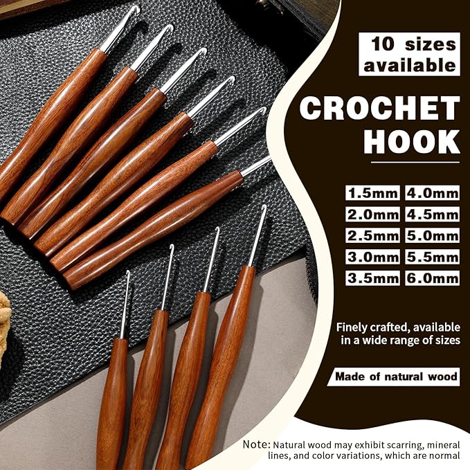 Nitlak 4 Pcs Crochet Hook, 4 Size Aluminum Ergonomic Crochet Hook with Wooden Handle for Arthritic Hands, Beginners, Crochet Needles for Knitting (1.5mm/2mm/2.5mm/3mm)