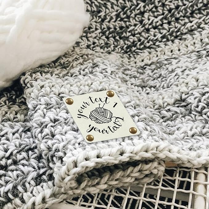 Custom Leather Tags for Crochet Items Personalized Tags for Handmade Items with Rivets Embellishment Knit DIY Craft Accessories-1.5"x1.5"