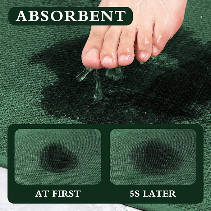 YIHOUSE Green Bathroom Rugs Set 5 Piece, Absorbent Bath Mat for Bathroom Non Slip Washable, Bathroom Mat Quick Dry, Thin Bath Rug Set for Toilet and Floor