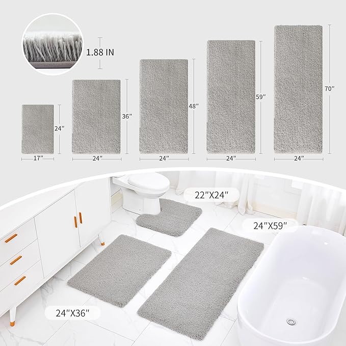 Grey Bathroom Rug 20x32 Non Slip Fluffy Bath Mat for Bathroom Floor Washable Plush Luxury Bath Rug for Tub Soft Shaggy Absorbent Shower Sink Mat