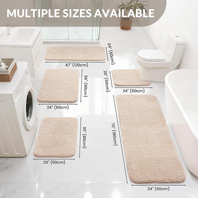 Exclusivo Mezcla Bathroom Rugs Mat 24x47, Extra Soft Non Slip Absorbent Water Microfiber Bath Rugs, Machine Washable Quick Dry Bath Mats for Bathroom Floor, Shower, Home Decor, Solid Camel