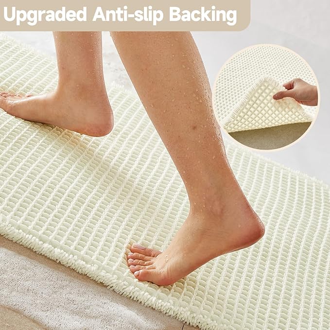 Cream White Bathroom Rugs, Waffle Bath Mat Non Slip Washable Super Absorbent Quick Dry Boho Farmhouse Bathroom Decor, 48"x24" Cream White