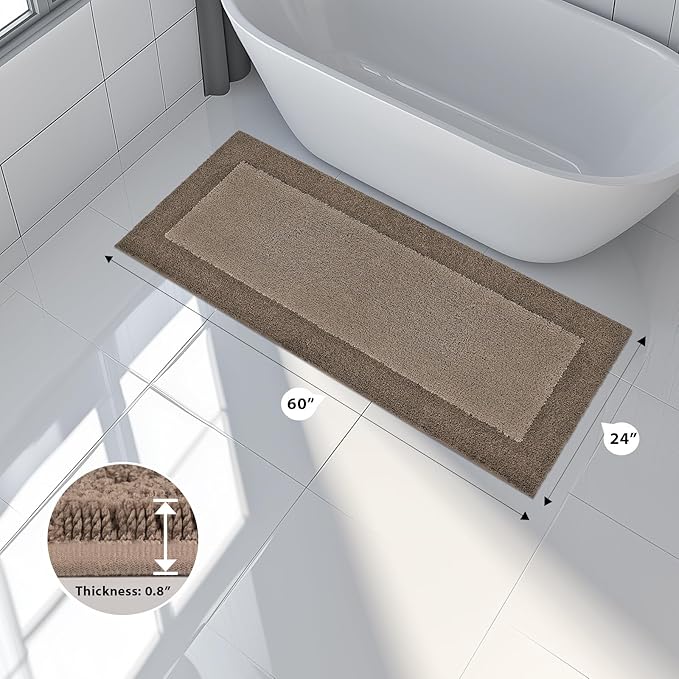 Bathroom Rugs 24" x 60", Non-Slip Extra Soft Absorbent Bath Rugs, Machine Washable Quick Dry Bath Mats for Bathroom Floor, Shower, Bathtub and Sink, Grayish Brown & Coffee