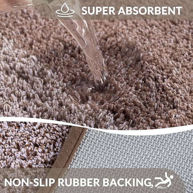 Exclusivo Mezcla Toilet Rugs U-Shaped 20x24, Extra Soft Non Slip Absorbent Water Microfiber Bath Rugs, Machine Washable Quick Dry Bath Mats for Toilet, Gradient Coffee