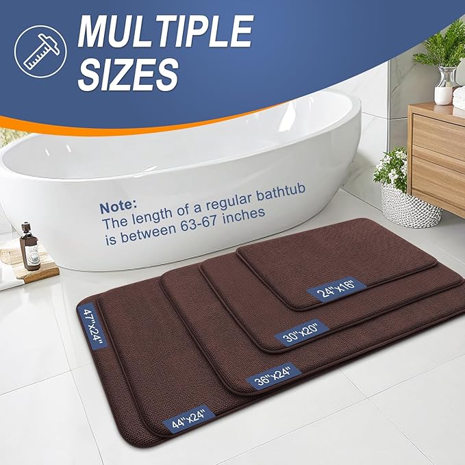 OLANLY Thick Memory Foam Bath Mat Rug 47x17, Extra Soft Absorbent Bathroom Rug, Quick Dry Bath Mats, Non-Slip, Machine Washable Carpet for Bathroom, Tub and Shower, Home Decor Accessories, Brown