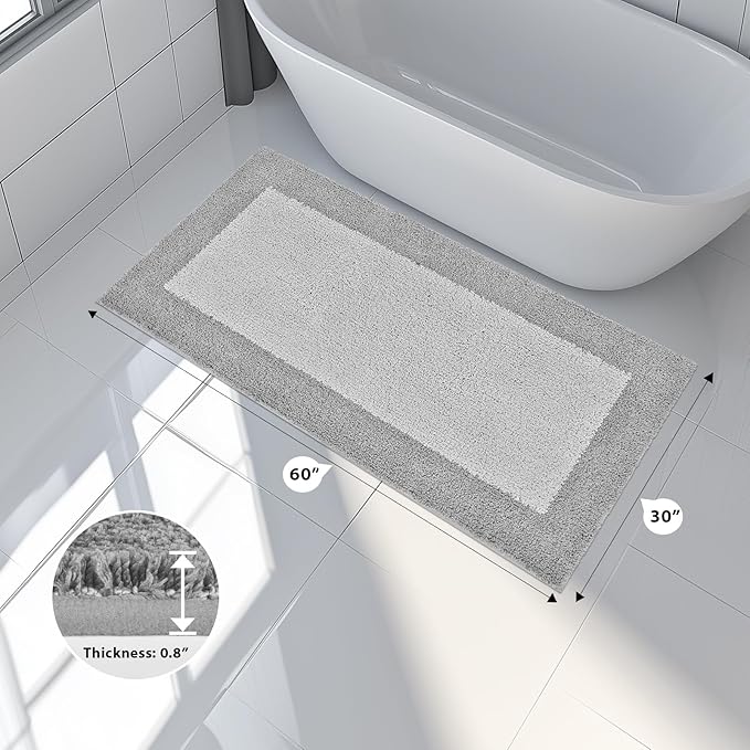 Bathroom Rugs 30" x 60", Non-Slip Extra Soft Absorbent Bath Rugs, Machine Washable Quick Dry Bath Mats for Bathroom Floor, Shower, Bathtub and Sink, Light Grey & Grey