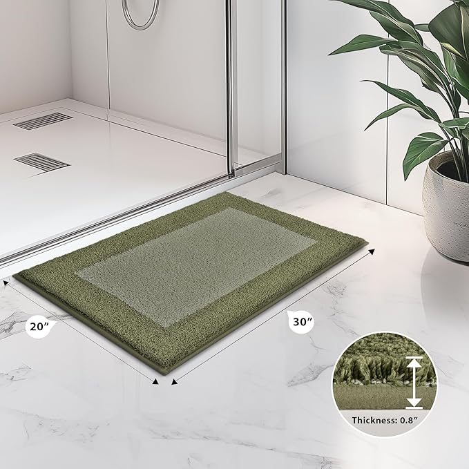 Bathroom Rugs 20" x 30", Non-Slip Extra Soft Absorbent Bath Rugs, Machine Washable Quick Dry Bath Mats for Bathroom Floor, Shower, Bathtub and Sink, Olive Green & Green