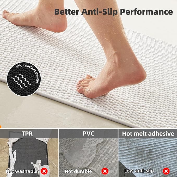 Bathroom Rugs Non Slip Washable, Super Absorbent Thin Bath Mat Small Quick Dry Low Pile Bathroom Rug, White 20"x30"